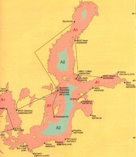 GMDSS-Gebiete in der Ostsee