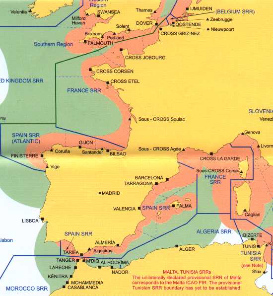 GMDSS-Gebiete: Westeuropa und westl. Mittelmeer